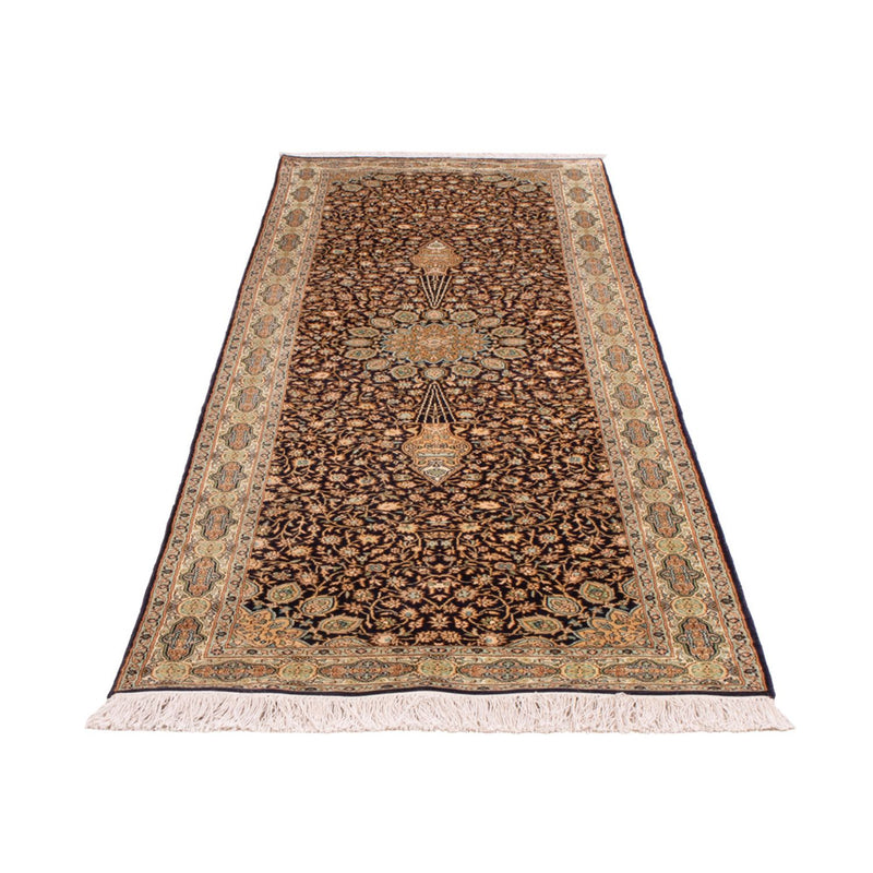Runner Silk Rug - Kashmir Silk - 255 x 81 cm - dark beige