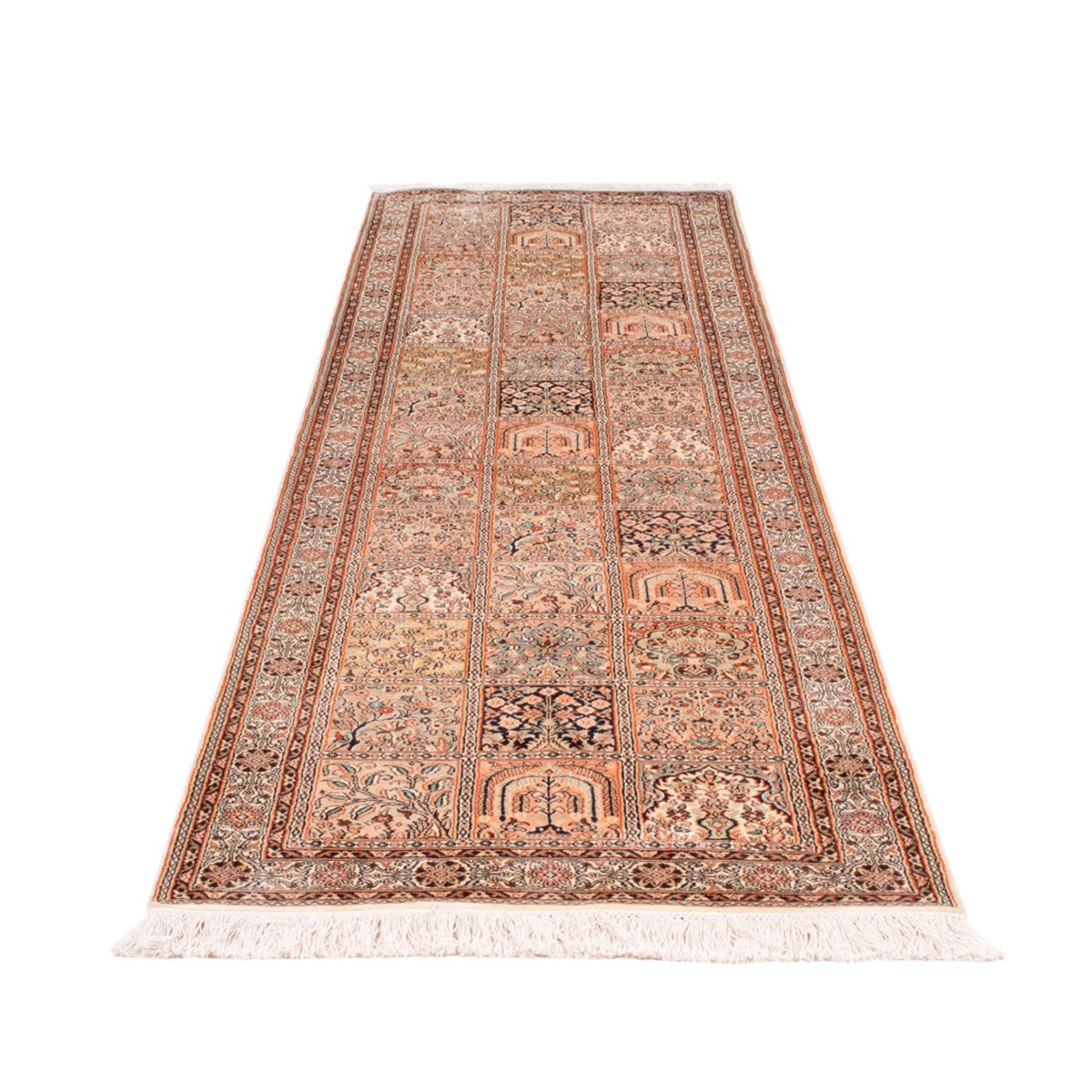 Runner Silk Rug - Kashmir Silk - 305 x 81 cm - dark beige