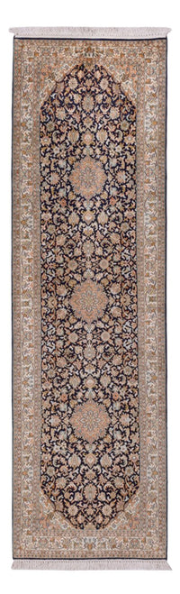 Runner Silk Rug - Kashmir Silk - 264 x 76 cm - dark beige