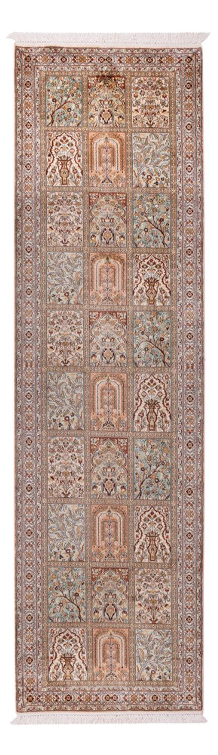 Runner Silk Rug - Kashmir Silk - 285 x 80 cm - dark beige