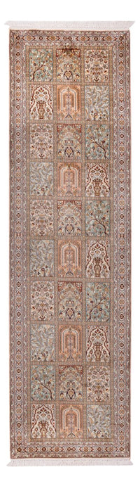 Runner Silk Rug - Kashmir Silk - 285 x 80 cm - dark beige