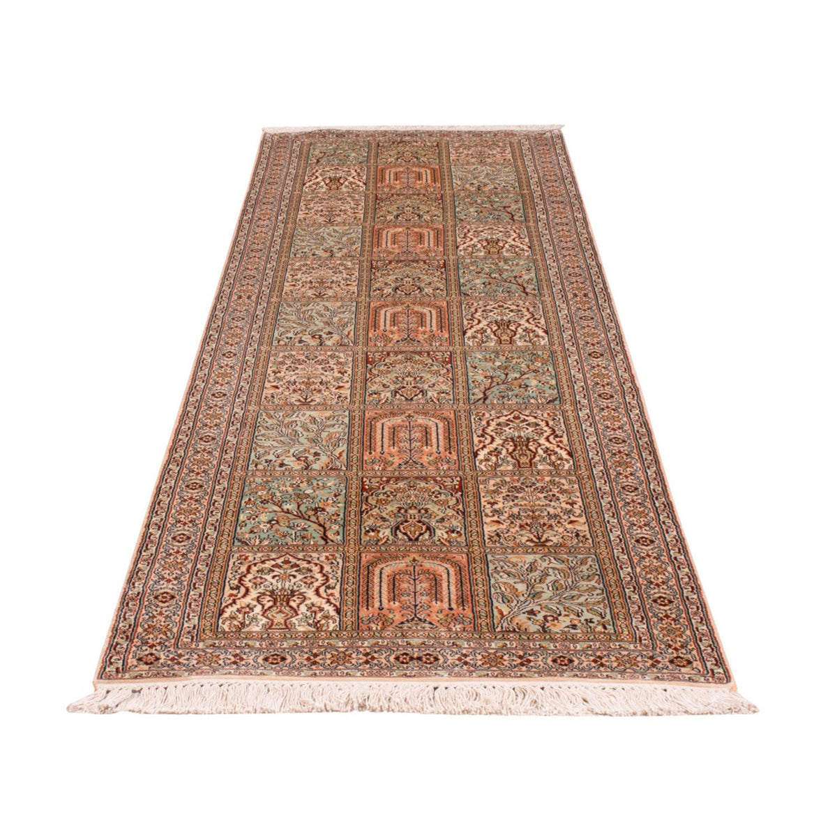 Runner Silk Rug - Kashmir Silk - 285 x 80 cm - dark beige