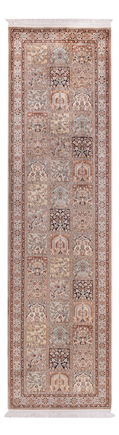 Runner Silk Rug - Kashmir Silk - 301 x 79 cm - dark beige