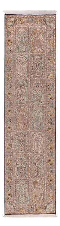 Runner Silk Rug - Kashmir Silk - 296 x 77 cm - dark beige