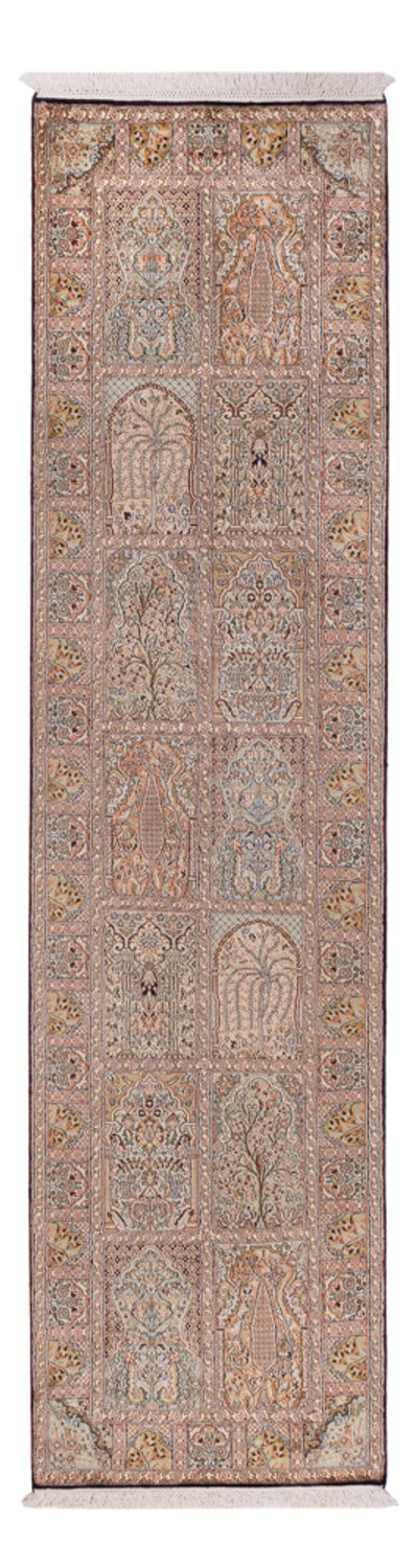 Runner Silk Rug - Kashmir Silk - 296 x 77 cm - dark beige