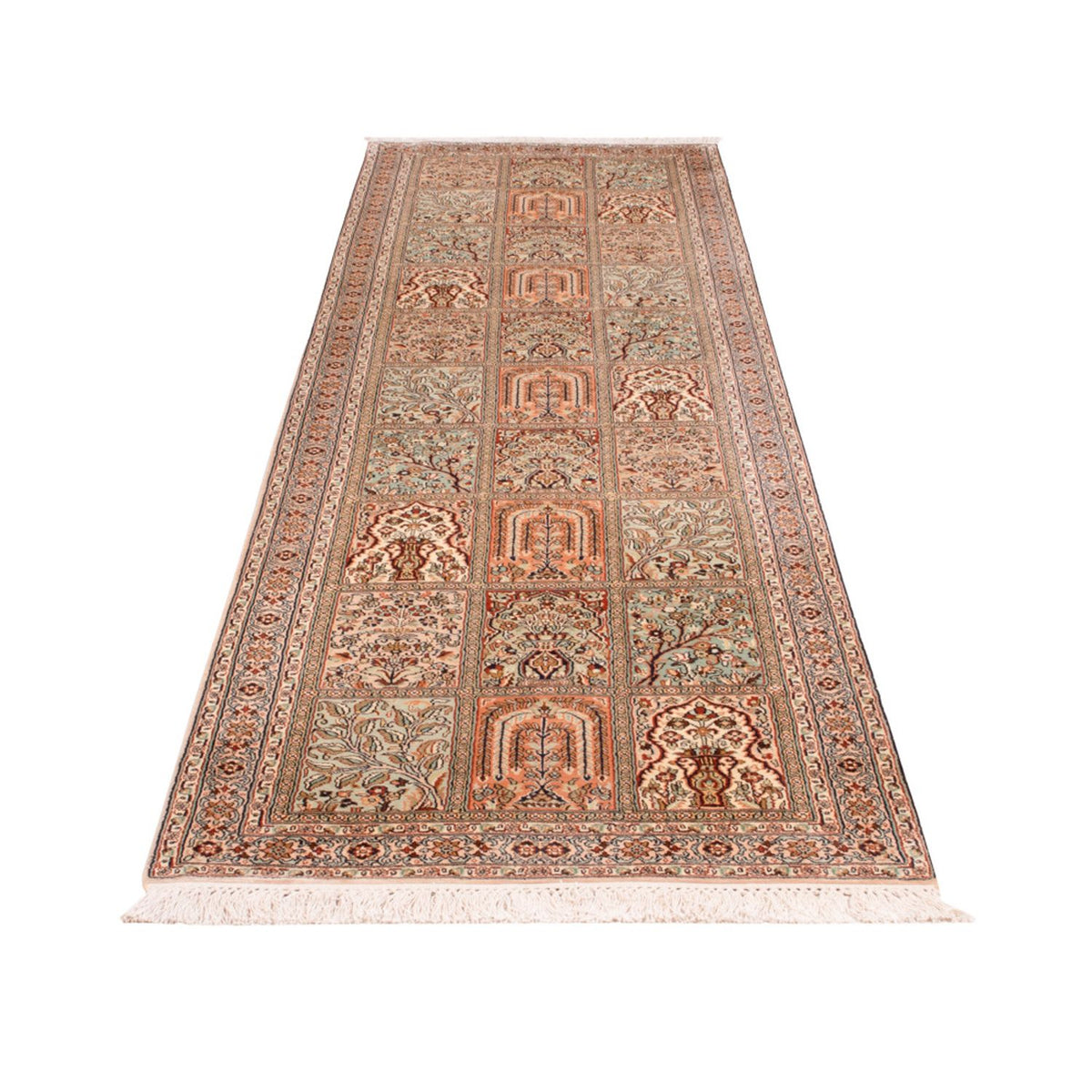 Runner Silk Rug - Kashmir Silk - 303 x 81 cm - dark beige