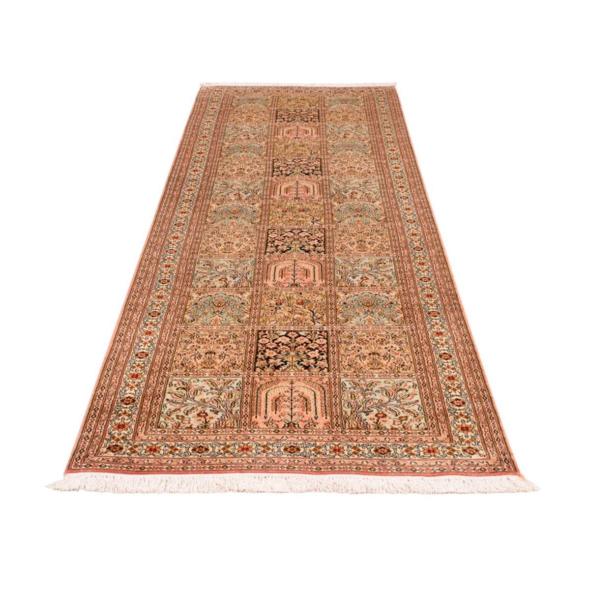 Runner Silk Rug - Kashmir Silk - 282 x 79 cm - dark beige