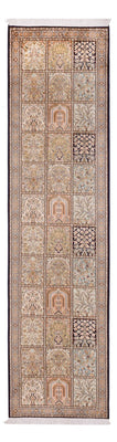Runner Silk Rug - Kashmir Silk - 304 x 77 cm - dark beige