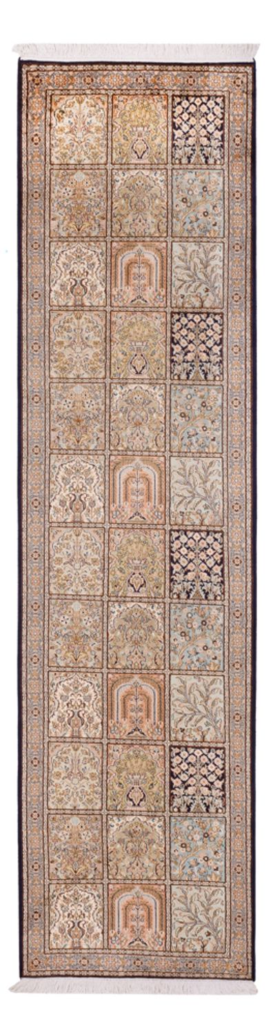 Runner Silk Rug - Kashmir Silk - 304 x 77 cm - dark beige