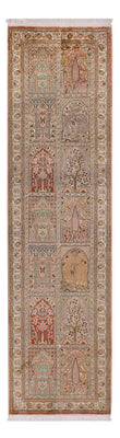 Runner Silk Rug - Kashmir Silk - 287 x 79 cm - dark beige