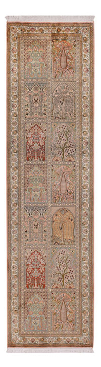 Runner Silk Rug - Kashmir Silk - 287 x 79 cm - dark beige