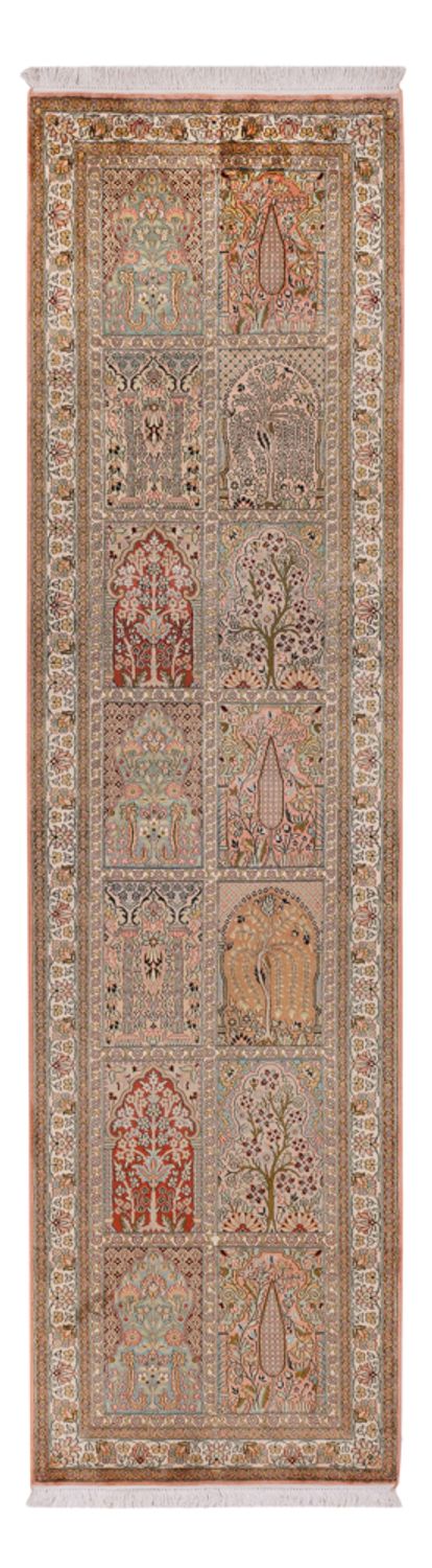 Runner Silk Rug - Kashmir Silk - 287 x 79 cm - dark beige