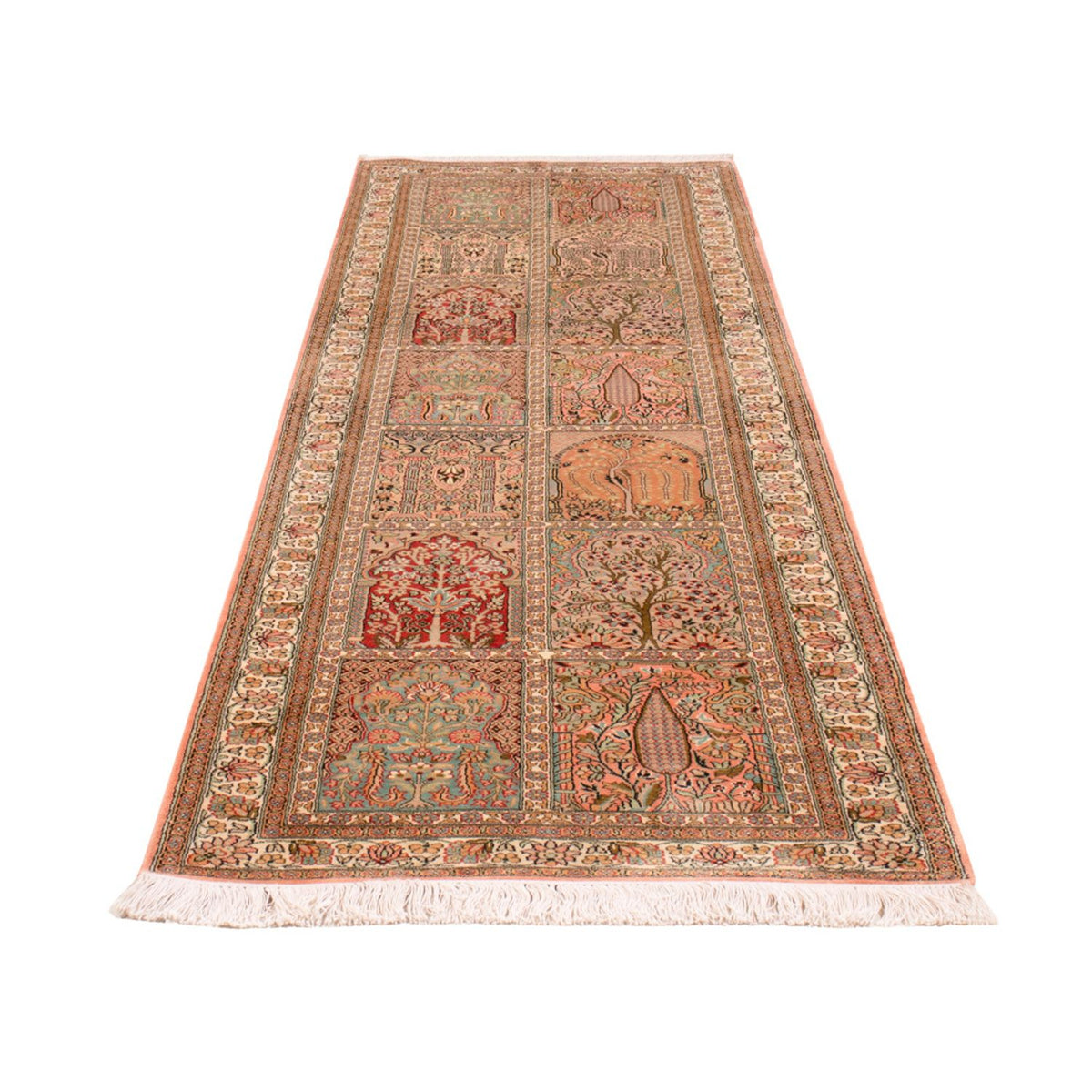 Runner Silk Rug - Kashmir Silk - 287 x 79 cm - dark beige