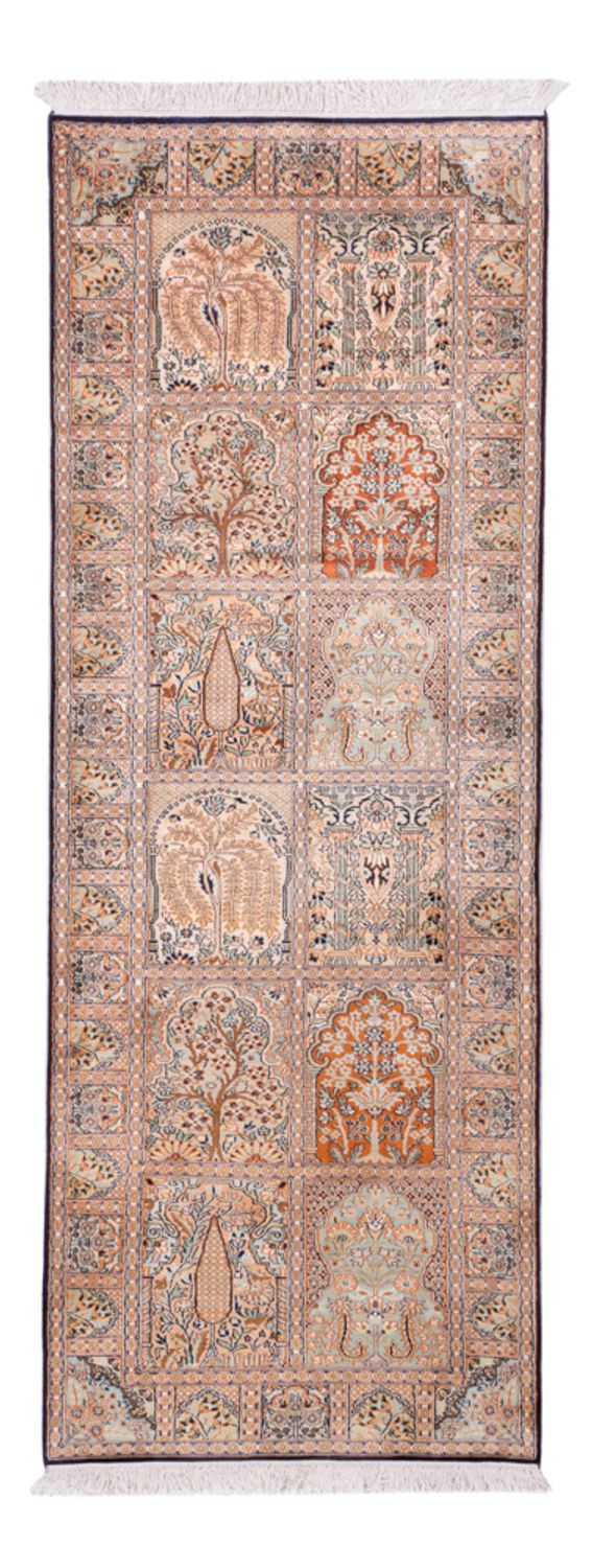 Runner Silk Rug - Kashmir Silk - 236 x 80 cm - dark beige