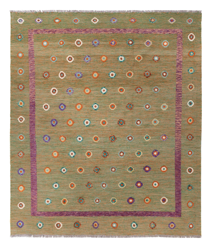 Kelim Rug - Splash - 303 x 258 cm - green