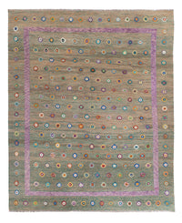 Kelim Rug - Splash - 394 x 313 cm - green