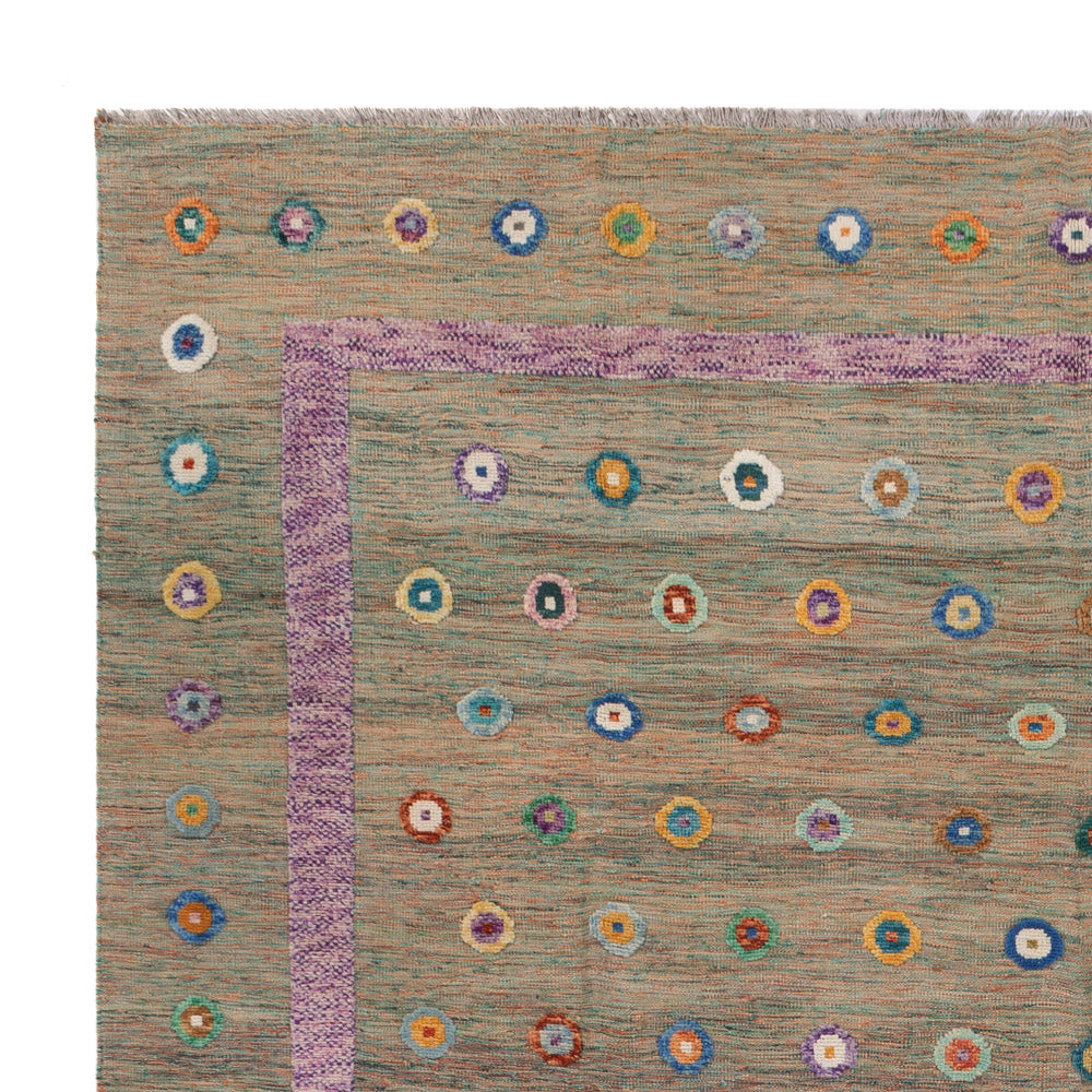 Kelim Rug - Splash - 394 x 313 cm - green