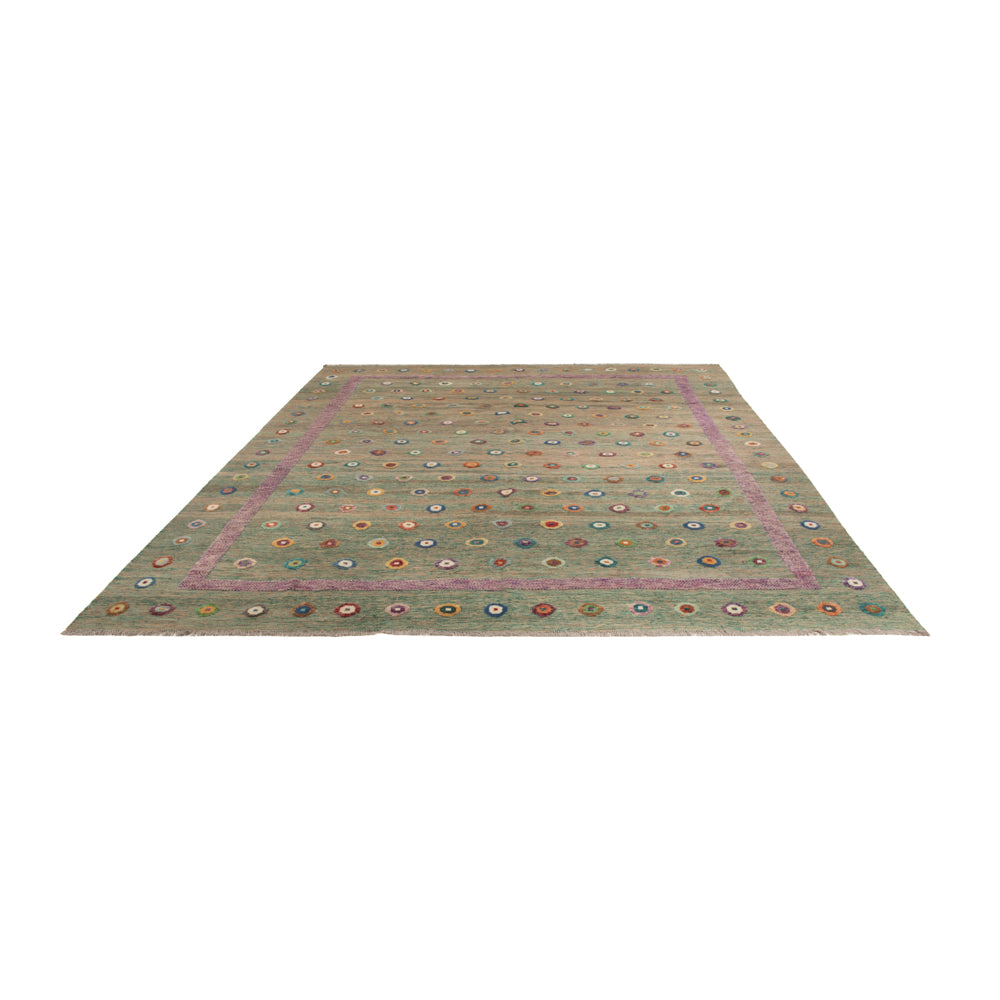 Kelim Rug - Splash - 394 x 313 cm - green