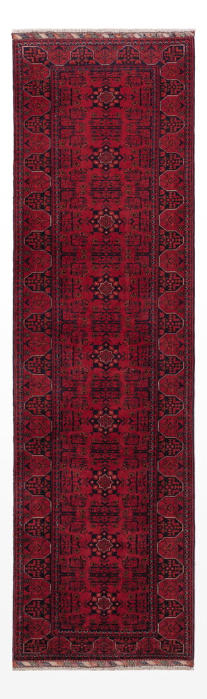 Runner Afghan Rug - Kunduz - 294 x 84 cm - dark red
