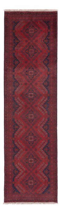 Runner Afghan Rug - Kunduz - 290 x 80 cm - dark red