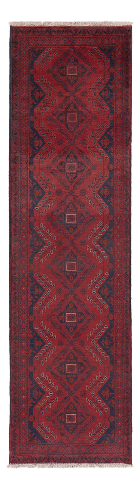 Runner Afghan Rug - Kunduz - 290 x 80 cm - dark red