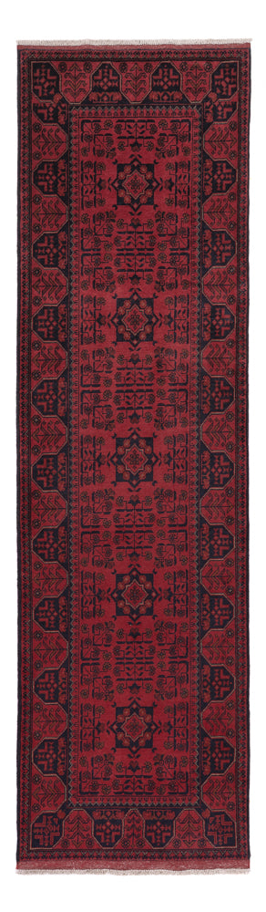 Runner Afghan Rug - Kunduz - 299 x 82 cm - dark red