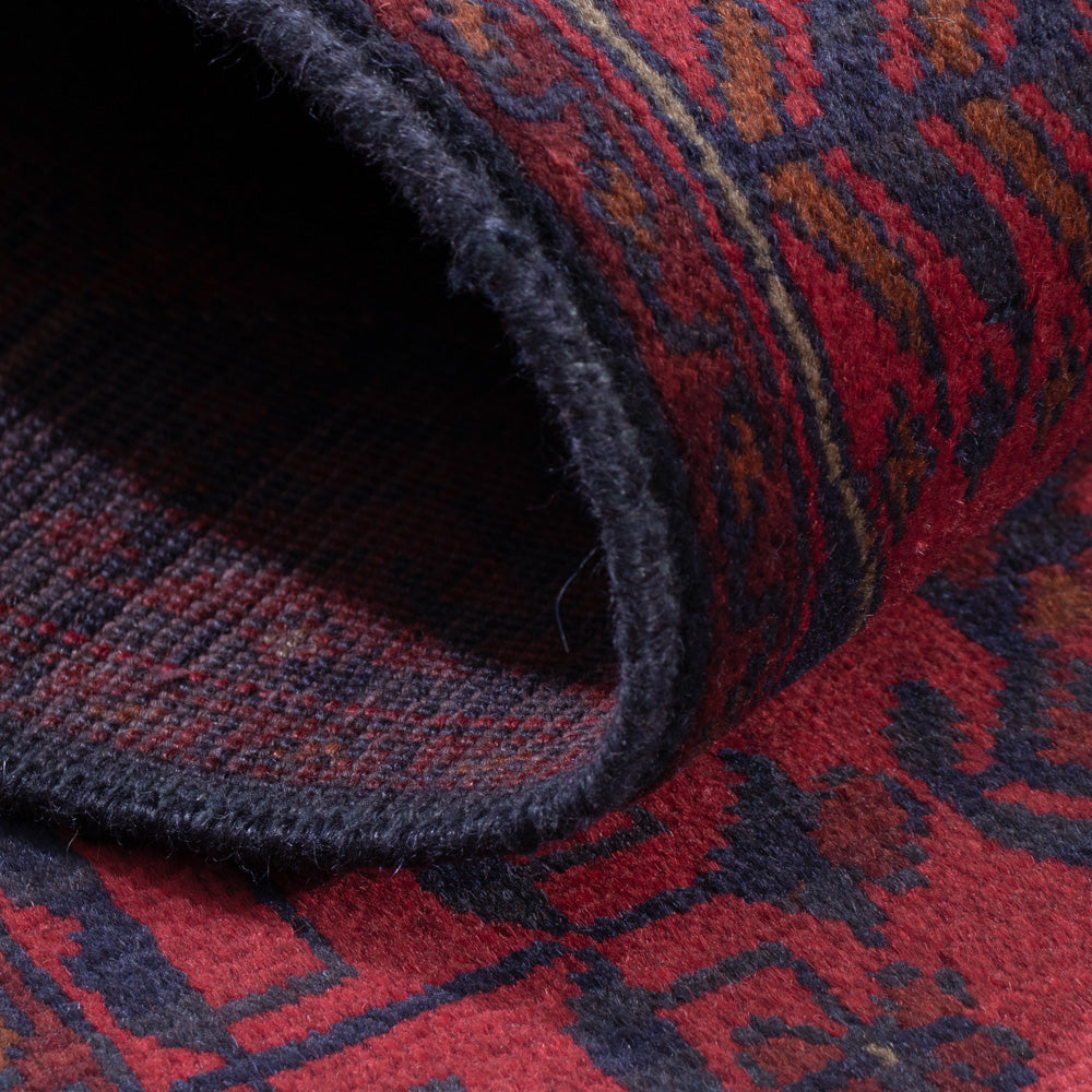 Runner Afghan Rug - Kunduz - 295 x 79 cm - dark red