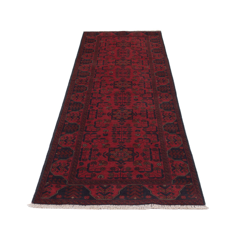 Runner Afghan Rug - Kunduz - 295 x 79 cm - dark red