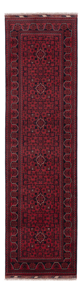Runner Afghan Rug - Kunduz - 292 x 80 cm - dark red