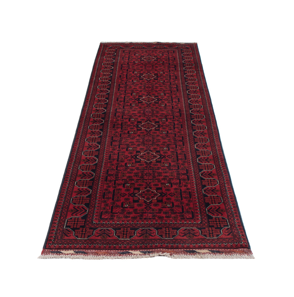 Runner Afghan Rug - Kunduz - 292 x 80 cm - dark red
