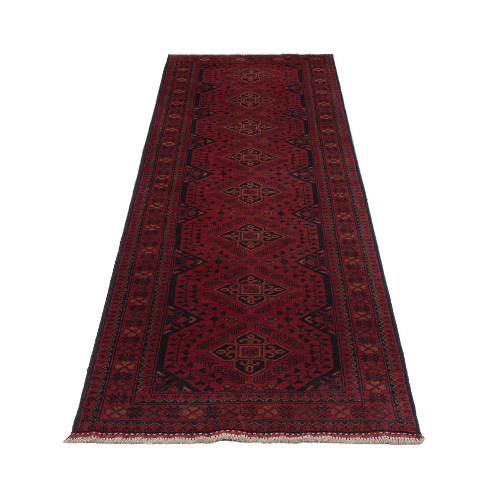 Runner Afghan Rug - Kunduz - 296 x 79 cm - dark red