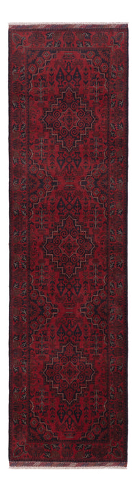 Runner Afghan Rug - Kunduz - 298 x 81 cm - dark red
