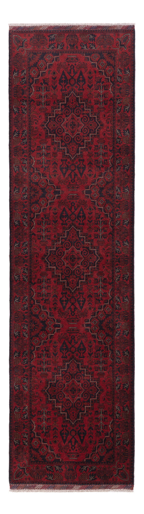Runner Afghan Rug - Kunduz - 298 x 81 cm - dark red