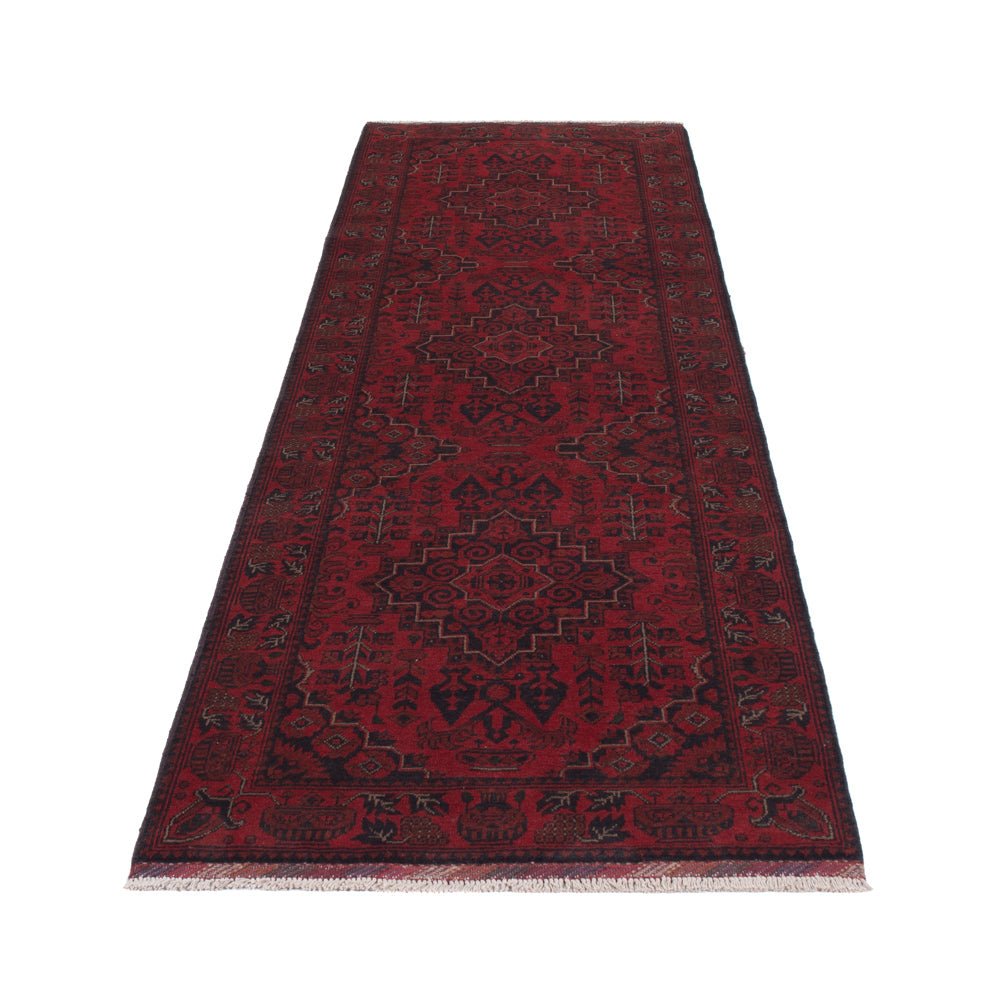 Runner Afghan Rug - Kunduz - 298 x 81 cm - dark red