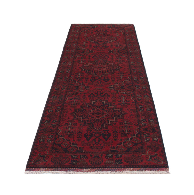Runner Afghan Rug - Kunduz - 298 x 81 cm - dark red