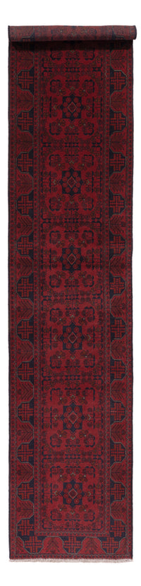 Runner Afghan Rug - Kunduz - 390 x 80 cm - dark red