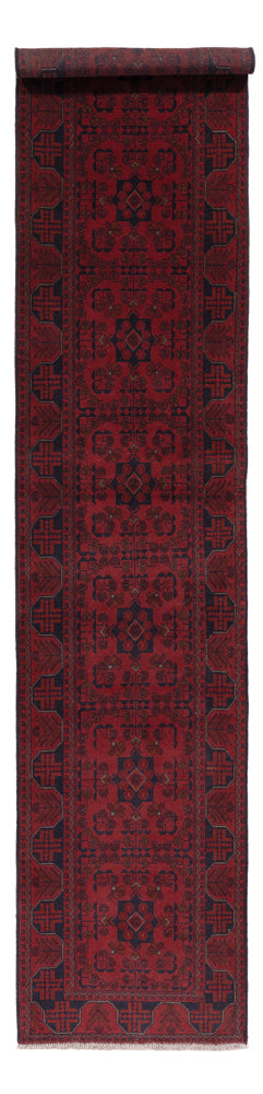 Runner Afghan Rug - Kunduz - 390 x 80 cm - dark red