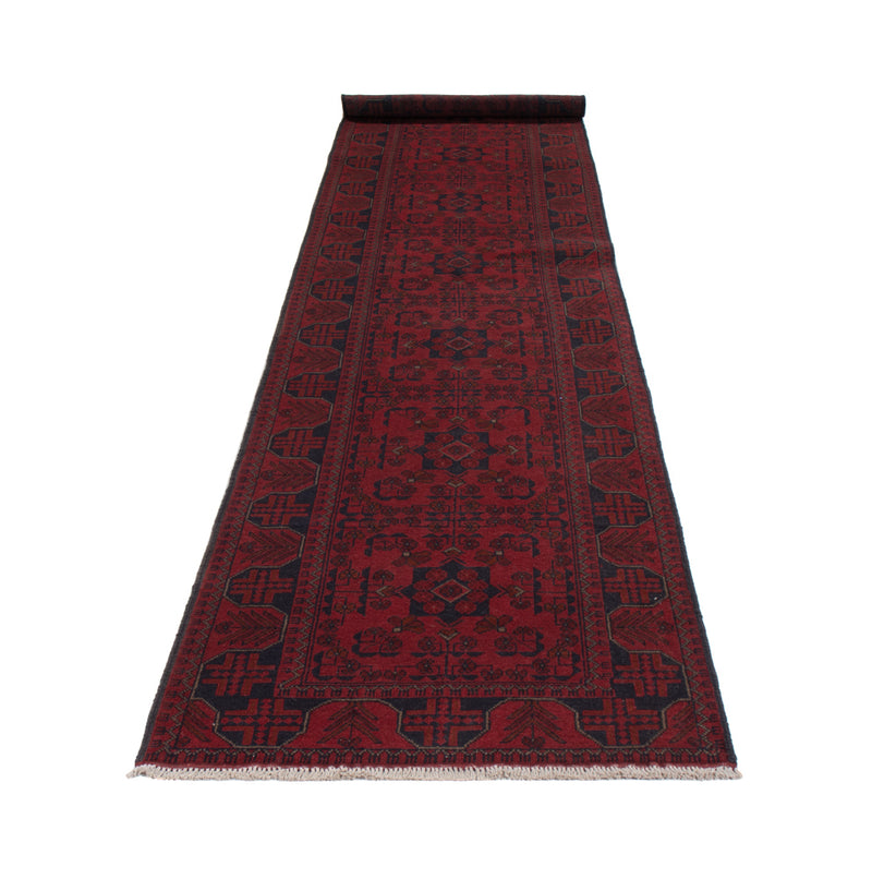 Runner Afghan Rug - Kunduz - 390 x 80 cm - dark red