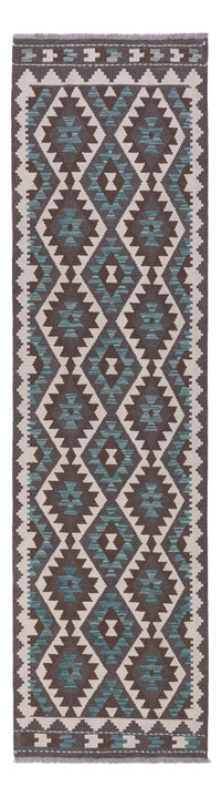 Runner Kelim Rug - Splash - 288 x 80 cm - dark green