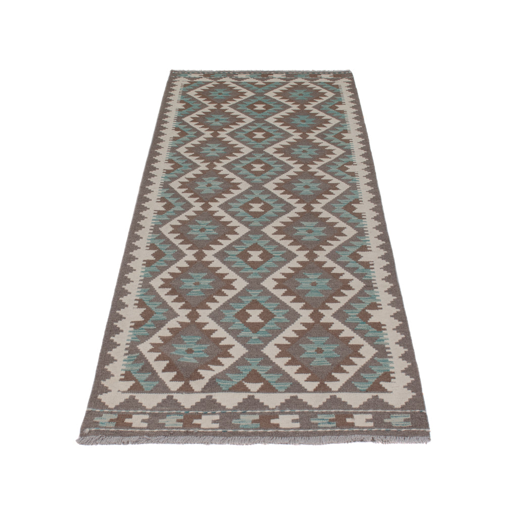 Runner Kelim Rug - Splash - 288 x 80 cm - dark green