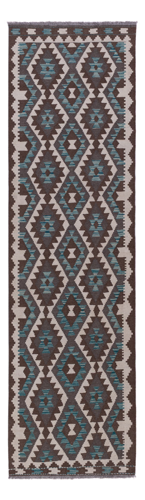 Runner Kelim Rug - Splash - 297 x 82 cm - dark green