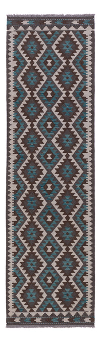 Runner Kelim Rug - Splash - 303 x 83 cm - dark green