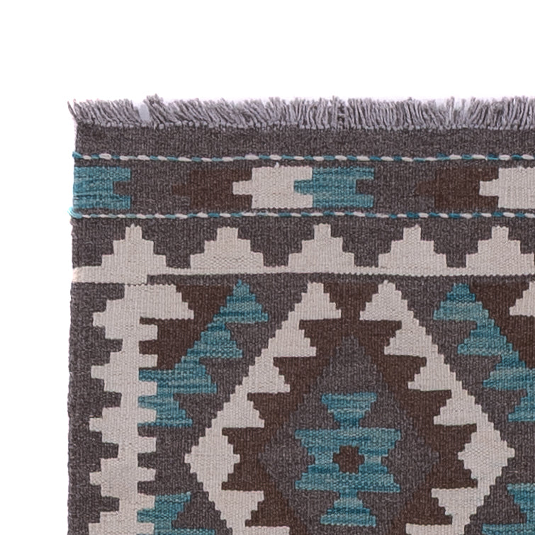 Runner Kelim Rug - Splash - 303 x 83 cm - dark green