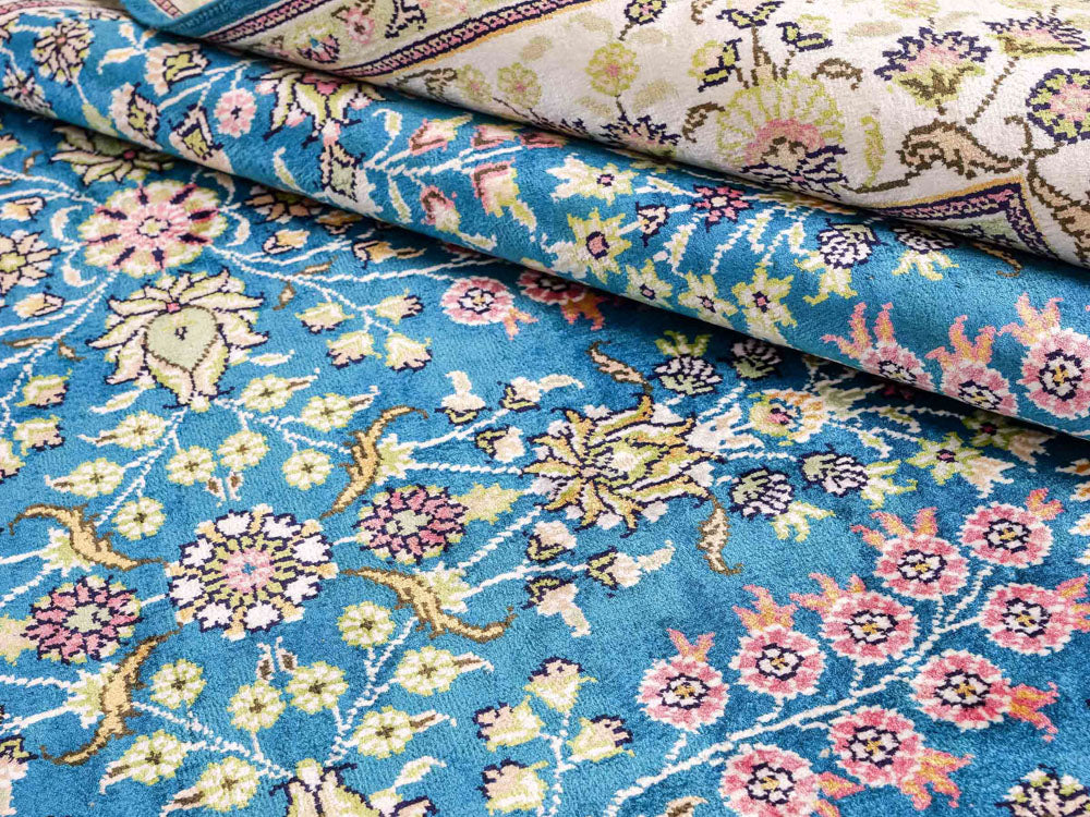 Silk Rug - Chinese Silk - 242 x 155 cm - petrol blue