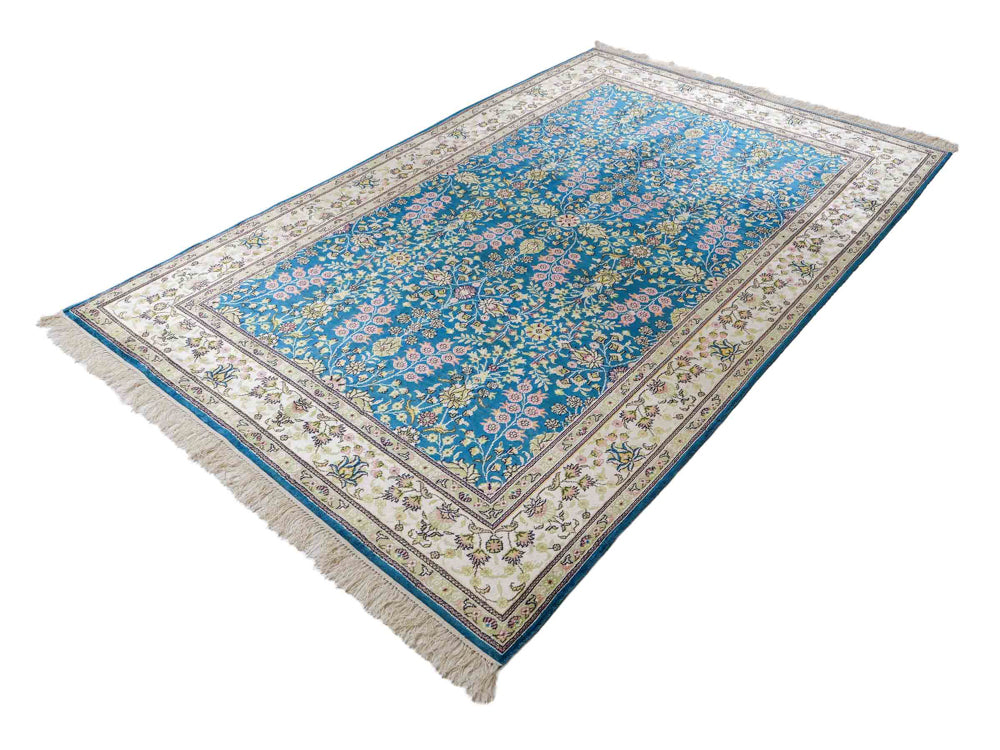 Silk Rug - Chinese Silk - 242 x 155 cm - petrol blue