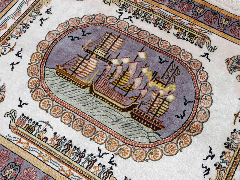 Silk Rug - Chinese Silk - 121 x 95 cm - beige