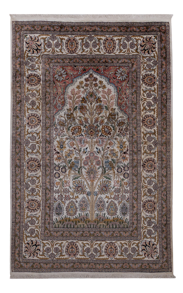 Silk Rug - Kashmir Silk - 186 x 116 cm - dark beige
