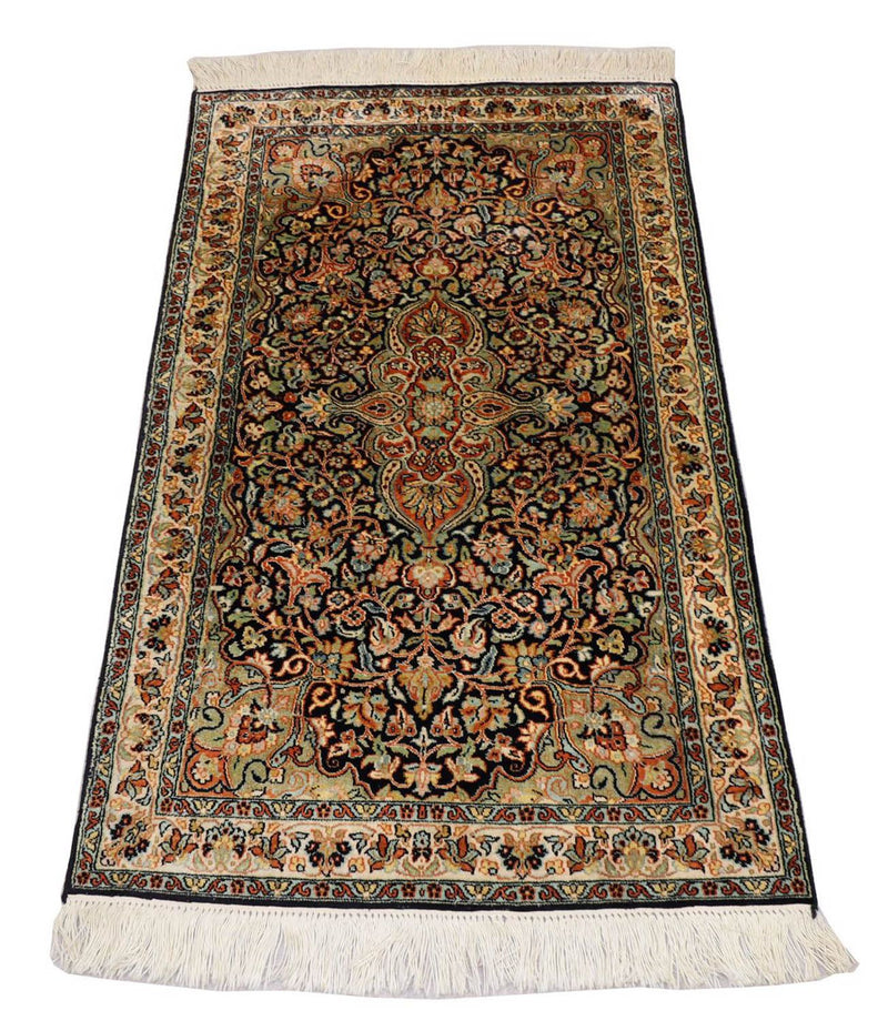 Silk Rug - Kashmir Silk - 124 x 77 cm - dark blue