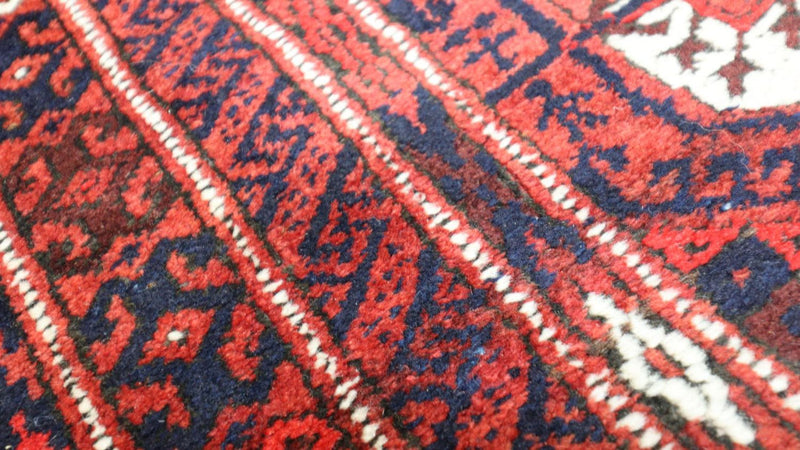 Runner Afghan Rug - 229 x 123 cm - dark red