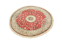 Silk Rug - Kashmir Silk round  - 183 x 183 cm - red